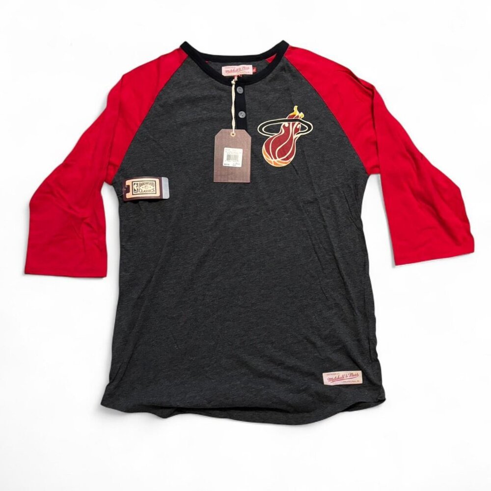Mens XL Miami Heat Mitchell & Ness 3/4 Sleeves Men's Shirt NWT